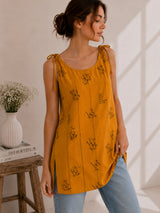 Women Typography Print Tie-Up Shoulder Sleeveless Short Kurti