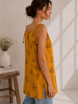 Women Typography Print Tie-Up Shoulder Sleeveless Short Kurti