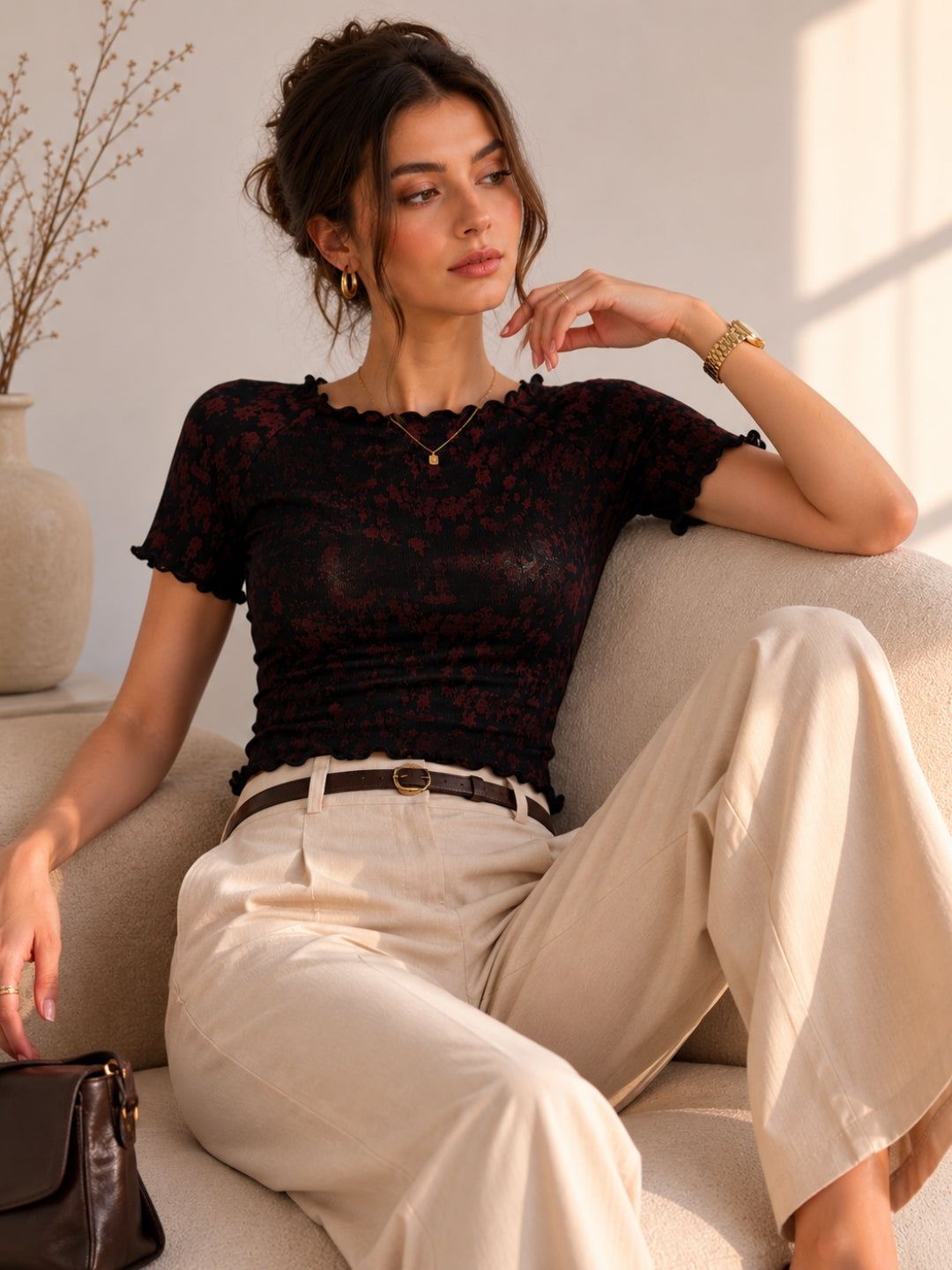 Women Slim Fit Printed Crop T-Shirt