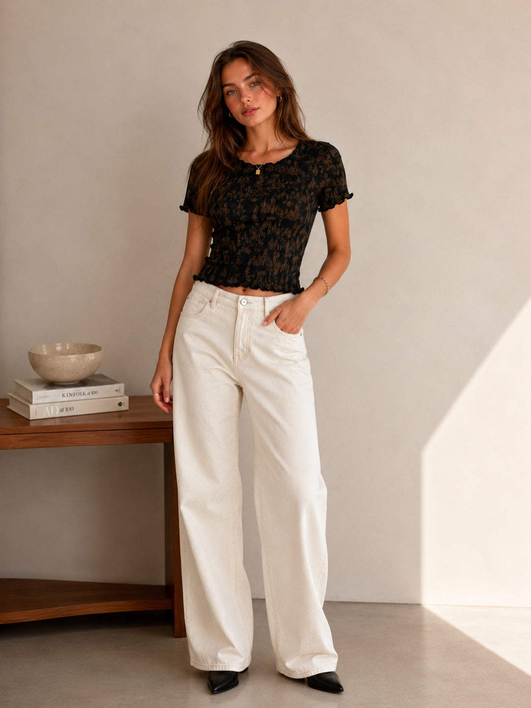 Women Slim Fit Printed Crop T-Shirt