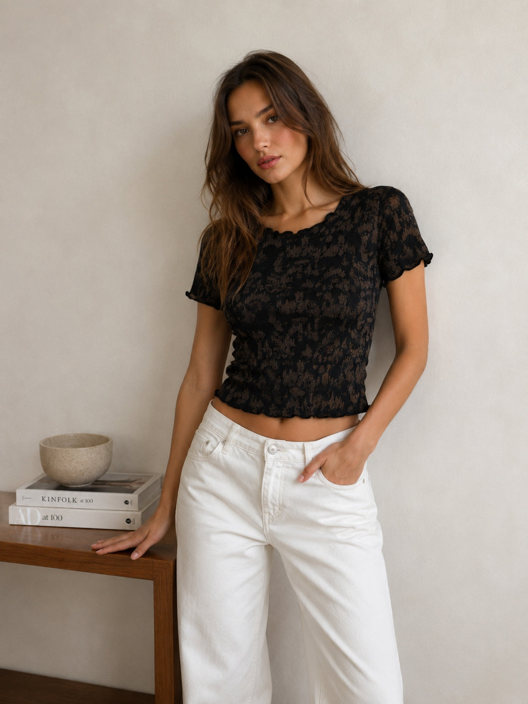 Women Slim Fit Printed Crop T-Shirt