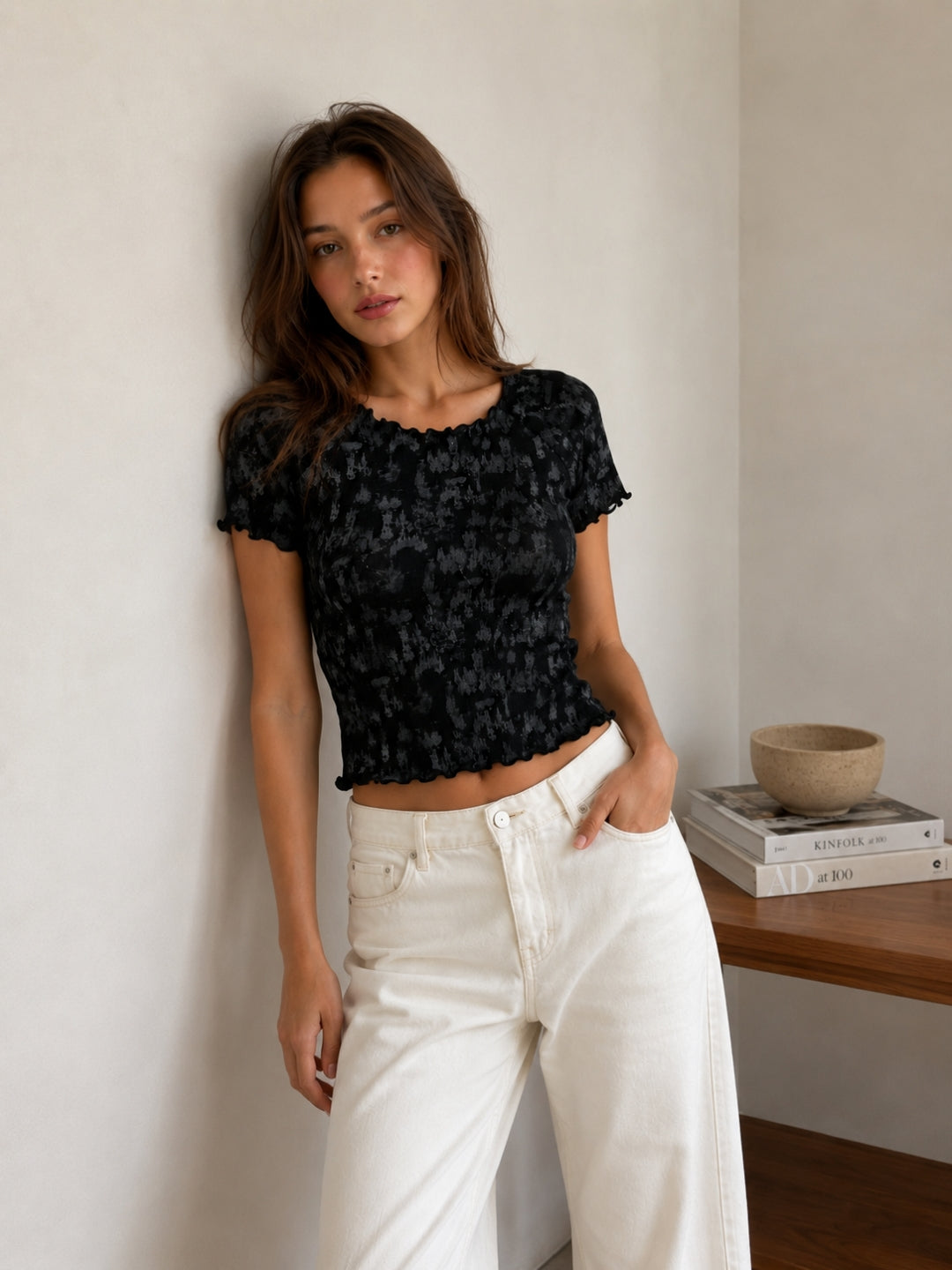 Women Slim Fit Printed Crop T-Shirt