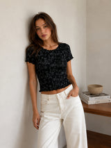 Women Slim Fit Printed Crop T-Shirt