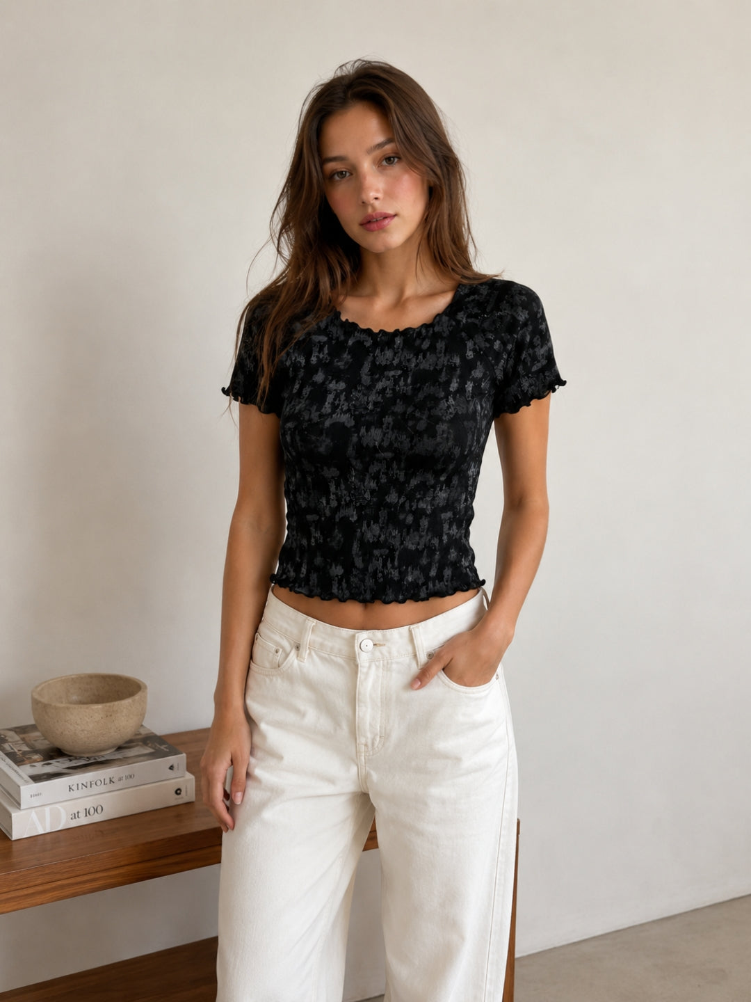 Women Slim Fit Printed Crop T-Shirt