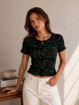 Women Slim Fit Printed Crop T-Shirt