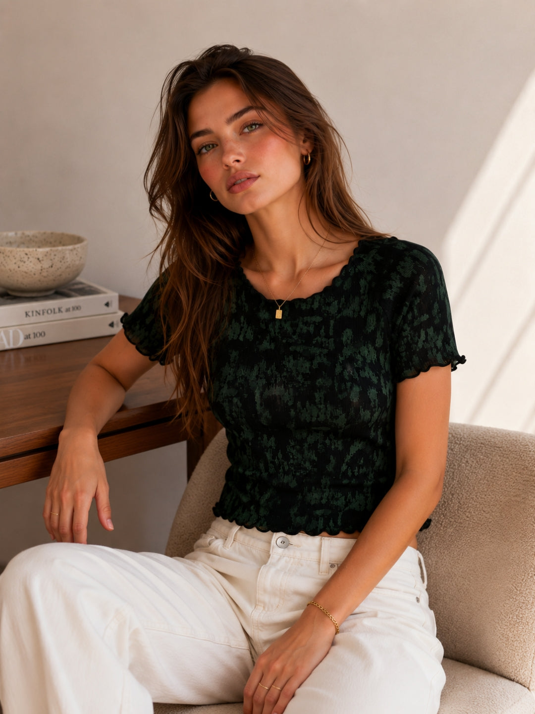 Women Slim Fit Printed Crop T-Shirt