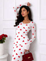 Women Black & Red Heart Print Mesh Bodycon Maxi Dress