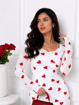 Women Black & Red Heart Print Mesh Bodycon Maxi Dress