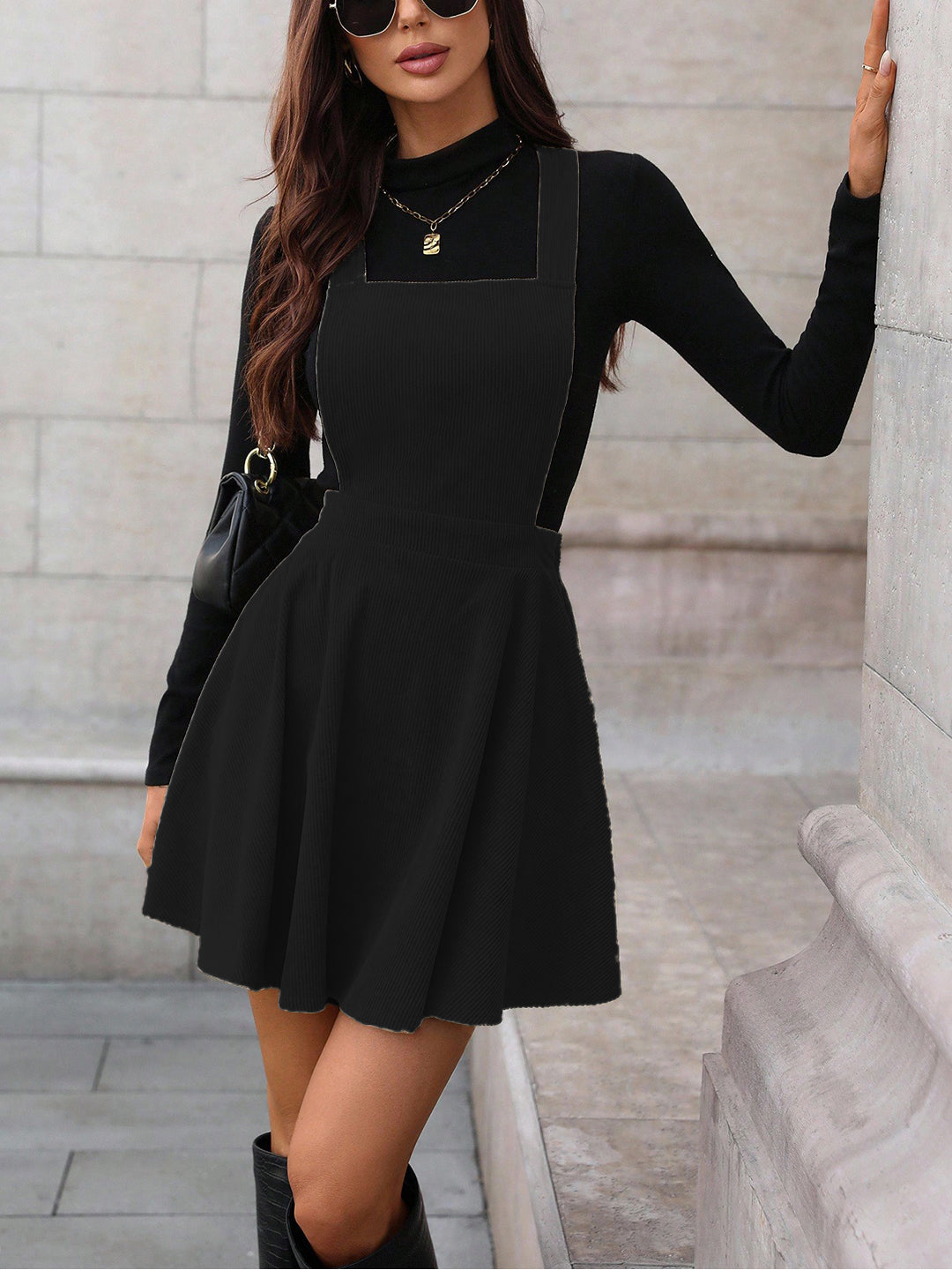 Clobug Women Solid Sleeveless Corduroy Dress