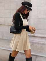 Clobug Women Solid Sleeveless Corduroy Dress