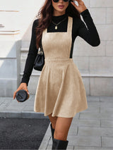 Clobug Women Solid Sleeveless Corduroy Dress