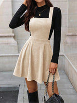 Clobug Women Solid Sleeveless Corduroy Dress