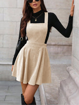 Clobug Women Solid Sleeveless Corduroy Dress