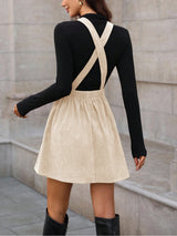 Clobug Women Solid Sleeveless Corduroy Dress