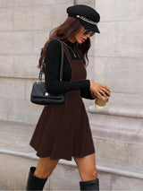 Clobug Women Solid Sleeveless Corduroy Dress