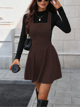 Clobug Women Solid Sleeveless Corduroy Dress