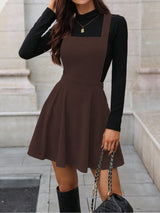 Clobug Women Solid Sleeveless Corduroy Dress