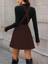 Clobug Women Solid Sleeveless Corduroy Dress