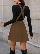 Clobug Women Solid Sleeveless Corduroy Dress