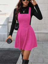 Clobug Women Solid Sleeveless Corduroy Dress