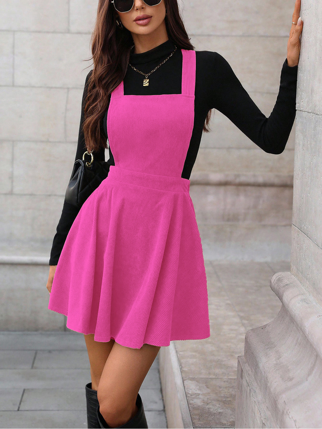 Clobug Women Solid Sleeveless Corduroy Dress