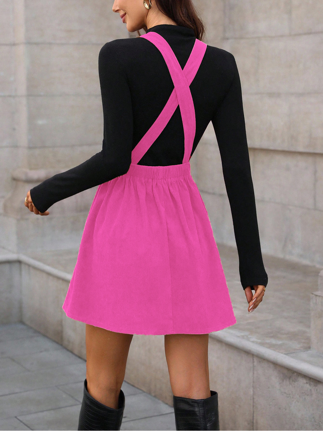 Clobug Women Solid Sleeveless Corduroy Dress