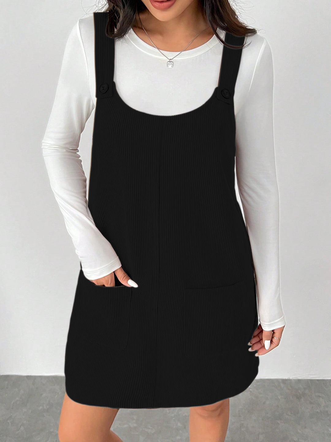 Clobug Women Solid Sleeveless Corduroy Short Dress