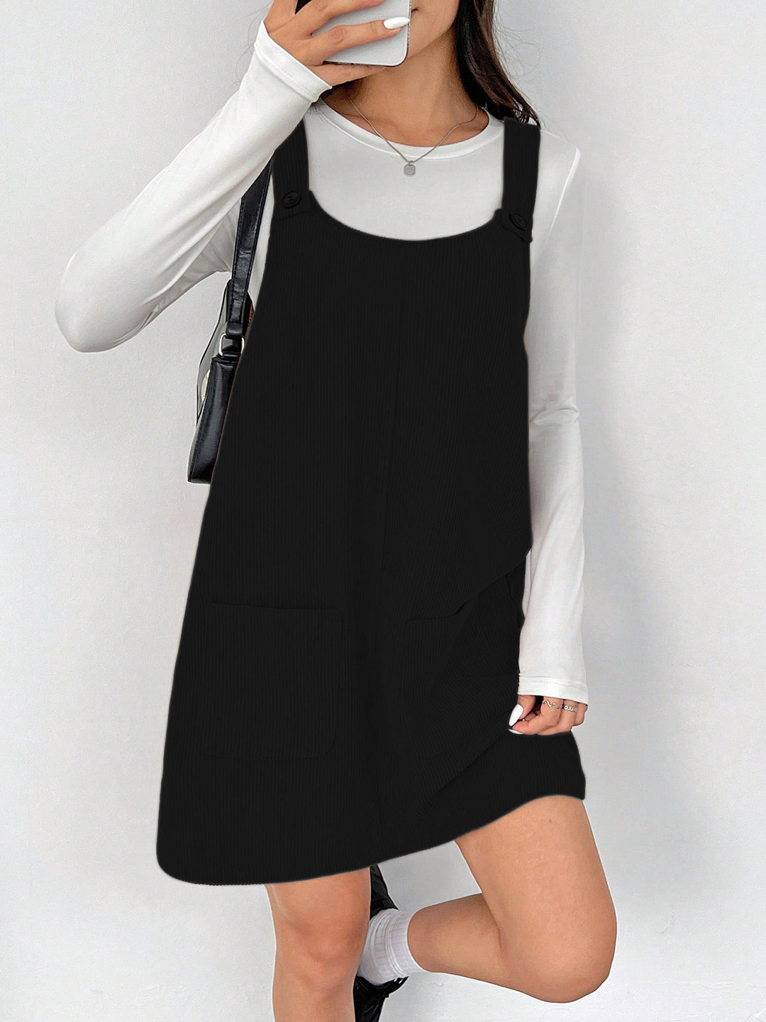 Clobug Women Solid Sleeveless Corduroy Short Dress