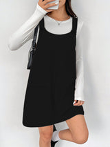 Clobug Women Solid Sleeveless Corduroy Short Dress