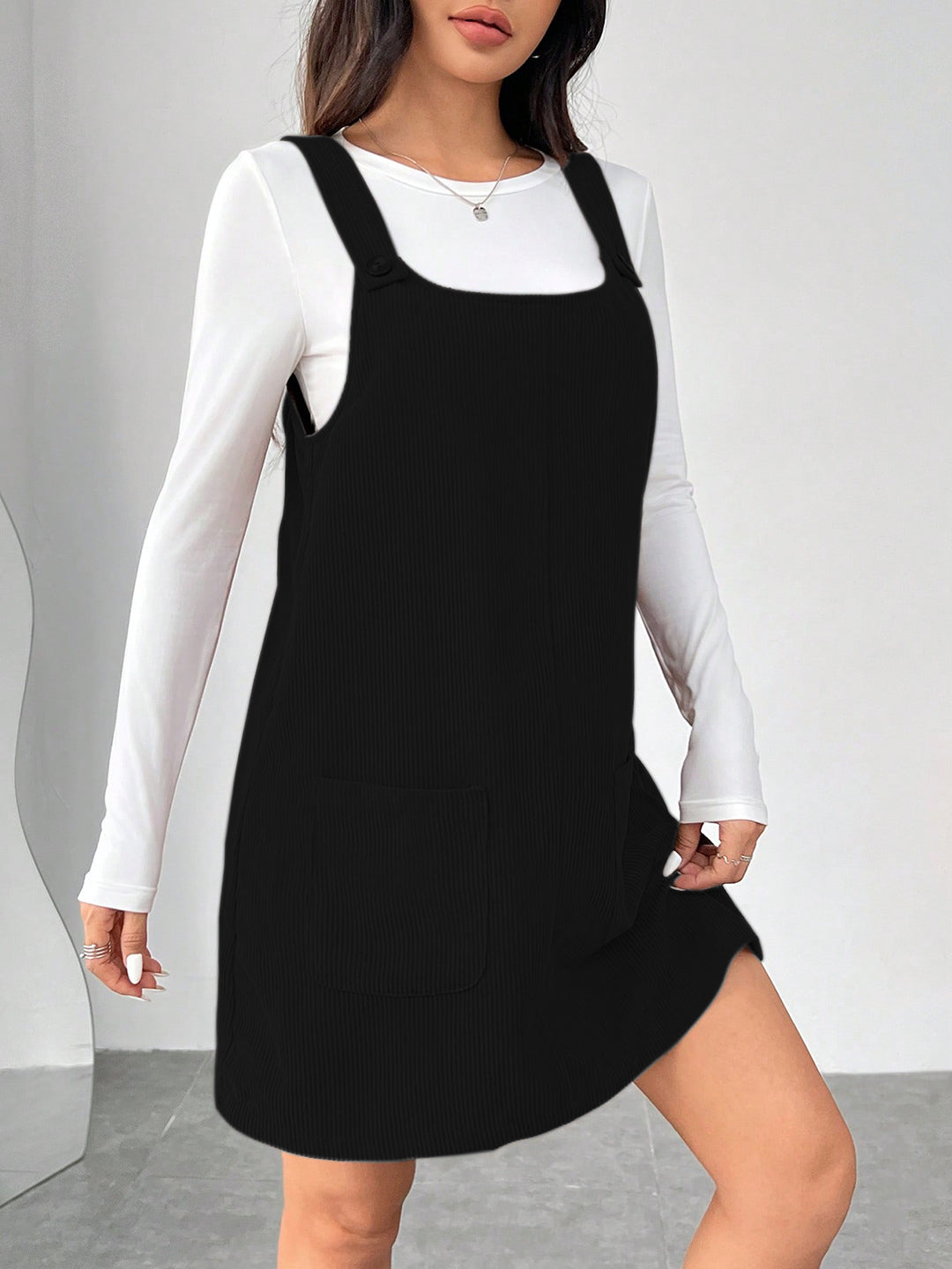 Clobug Women Solid Sleeveless Corduroy Short Dress