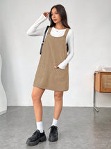 Clobug Women Solid Sleeveless Corduroy Short Dress