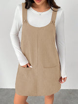 Clobug Women Solid Sleeveless Corduroy Short Dress