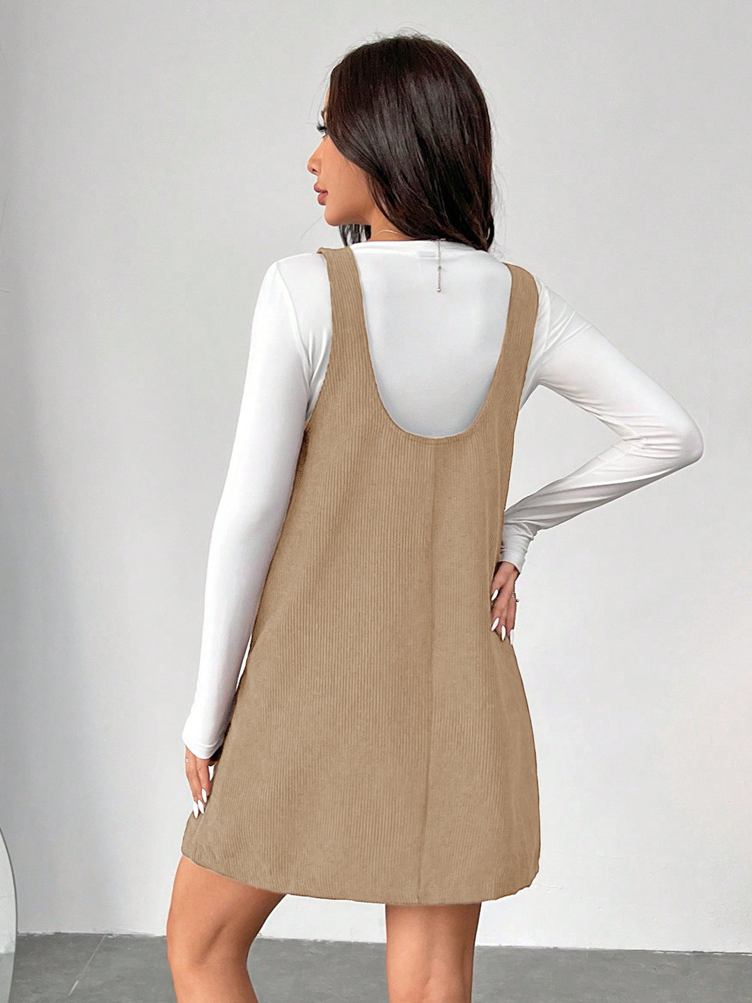 Clobug Women Solid Sleeveless Corduroy Short Dress