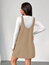 Clobug Women Solid Sleeveless Corduroy Short Dress