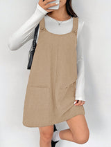 Clobug Women Solid Sleeveless Corduroy Short Dress