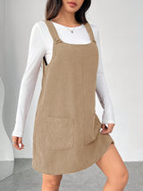 Clobug Women Solid Sleeveless Corduroy Short Dress