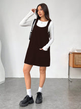 Clobug Women Solid Sleeveless Corduroy Short Dress