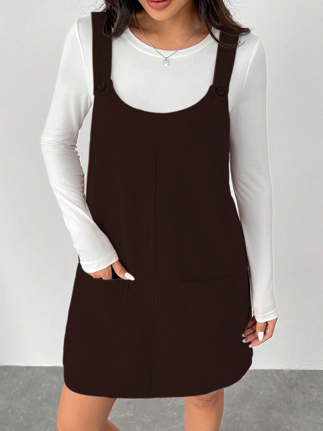 Clobug Women Solid Sleeveless Corduroy Short Dress