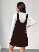 Clobug Women Solid Sleeveless Corduroy Short Dress