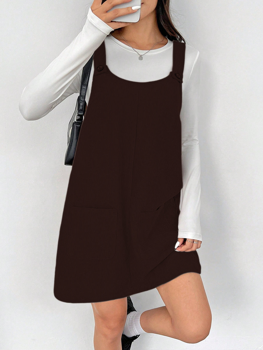 Clobug Women Solid Sleeveless Corduroy Short Dress