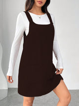 Clobug Women Solid Sleeveless Corduroy Short Dress