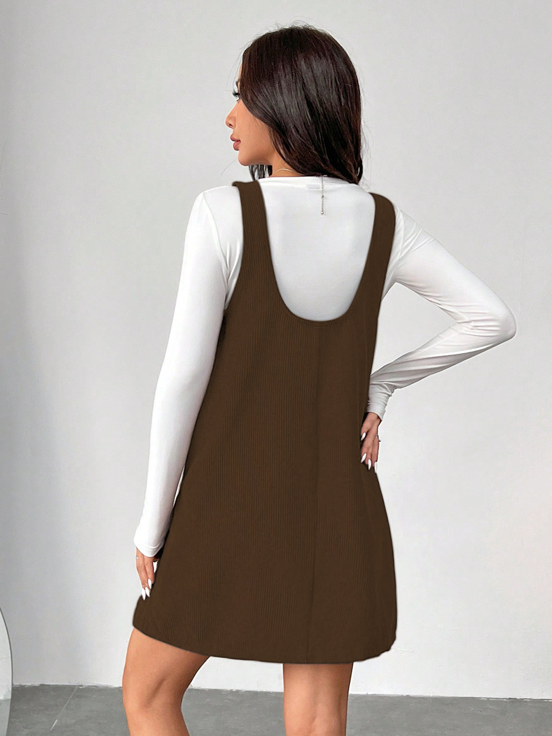 Clobug Women Solid Sleeveless Corduroy Short Dress