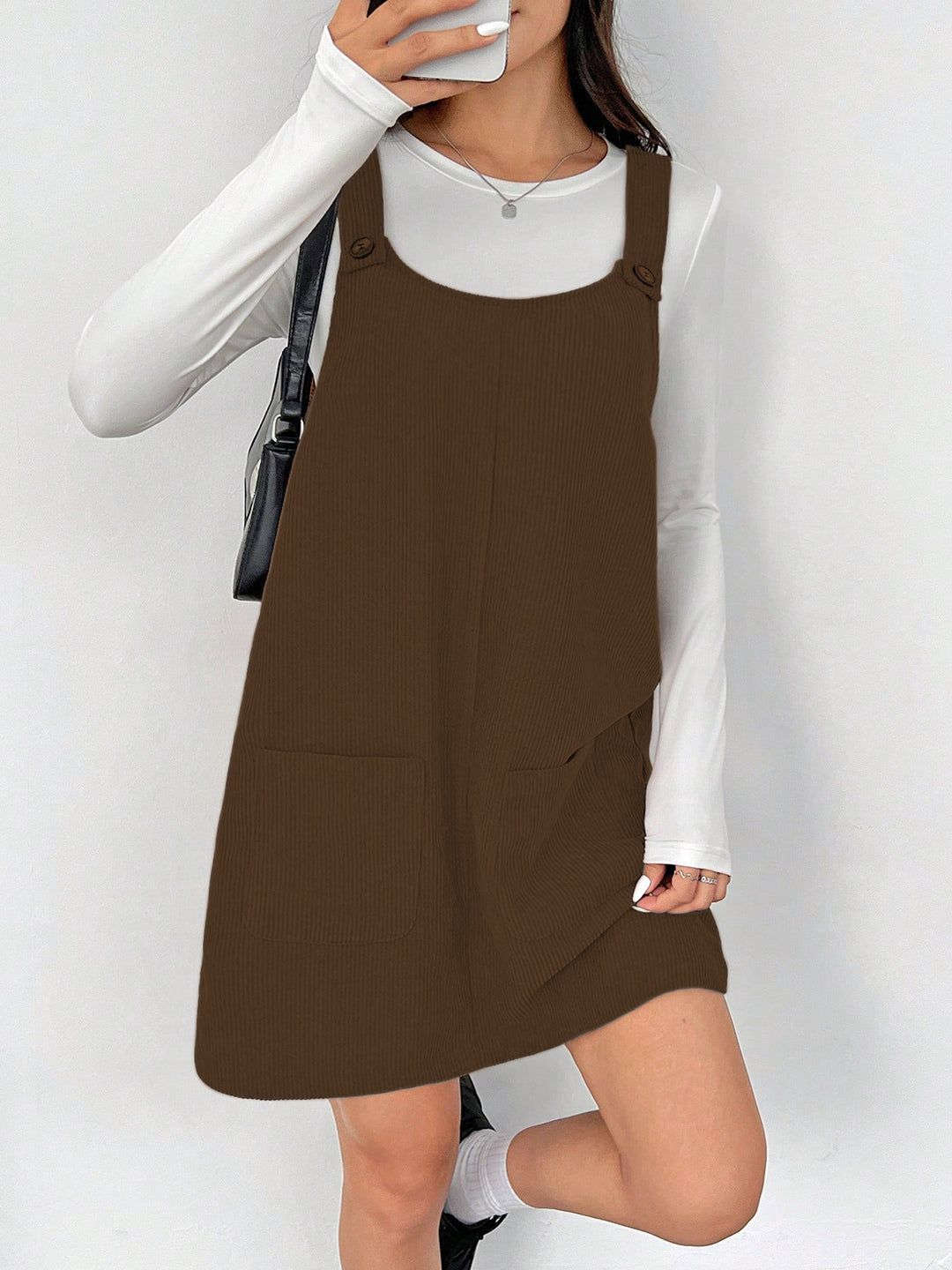 Clobug Women Solid Sleeveless Corduroy Short Dress