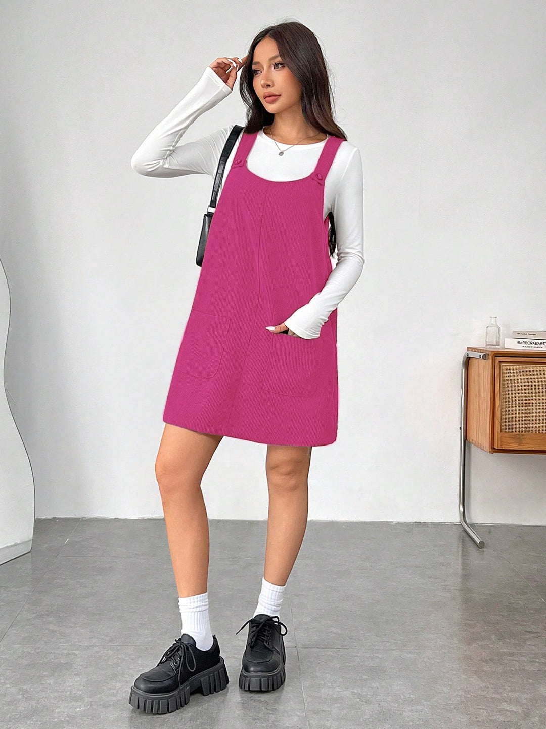 Clobug Women Solid Sleeveless Corduroy Short Dress