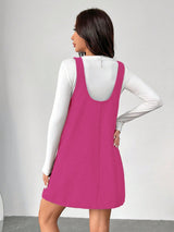 Clobug Women Solid Sleeveless Corduroy Short Dress