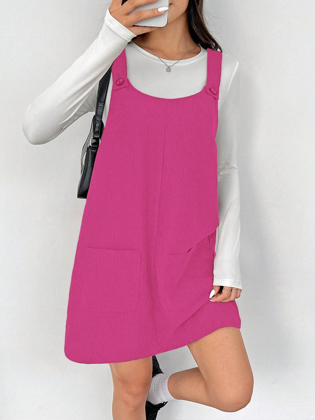 Clobug Women Solid Sleeveless Corduroy Short Dress