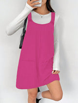 Clobug Women Solid Sleeveless Corduroy Short Dress