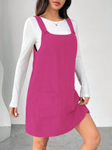 Clobug Women Solid Sleeveless Corduroy Short Dress