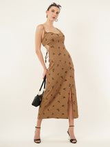 Clobug Women Printed A-line Shoulder Strap Midi Dress