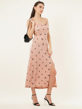 Clobug Women Printed A-line Shoulder Strap Midi Dress